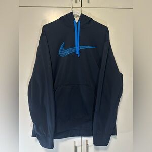 Nike Therma Fit Hoodie Men's XL Navy Blue Swoosh Pullover Sweatshirt 657533-475